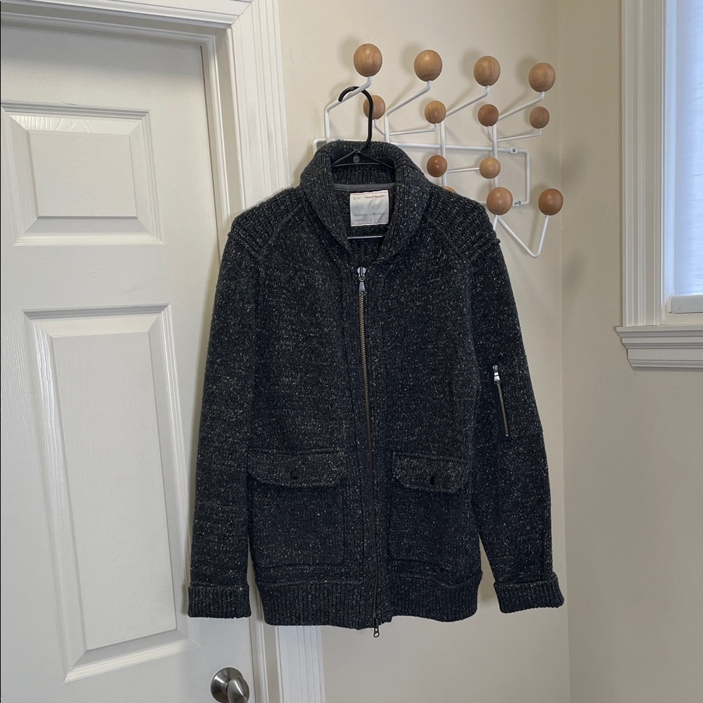 Banana Republic - Heritage Collection Zip Up Wool Blend Sweater Dark Grey - L